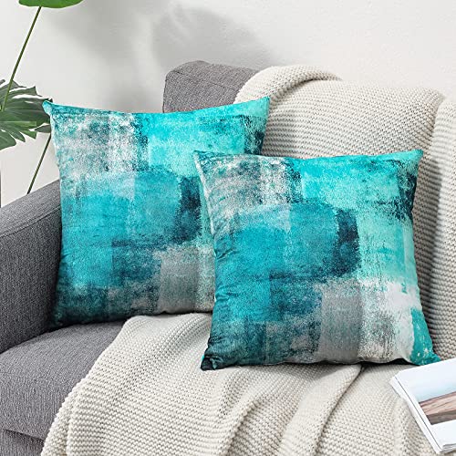 OYIMUA Deko Kissenbezug 40x40 2er Set Samt Kissenbezüge Türkis Couch Landhausstil Kissenhülle Aesthetic Dekokissen Kuschelkissen Quadratisch Sofakissen Couchkissen Outdoor Kissen Zierkissen von OYIMUA