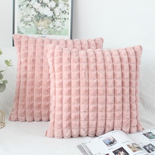 OYIMUA Rosa Kissenbezug 40x40 2er Set Flauschig Kuschelkissen Plüsch Kissenbezüge Dekokissen Weich Pelz Kissenhülle Luxus Sofakissen Quadratisch Deko Kissen von OYIMUA