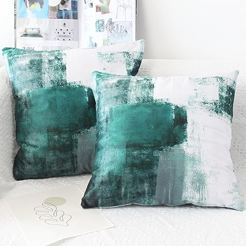 OYIMUA Samt Kissenbezug 40x40 2er Set Grün Deko Kissenbezüge Weich Aesthetic Kissenhülle Landhausstil Dekokissen Kuschelkissen Modern Sofa Kissen Couchkissen Zierkissen von OYIMUA