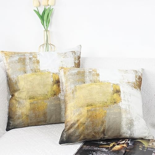 OYIMUA Samt Kissenbezug 40x40 2er Set Senfgelb Deko Kissenbezüge Weich Aesthetic Kissenhülle Landhausstil Dekokissen Kuschelkissen Modern Sofa Kissen Couchkissen Zierkissen von OYIMUA