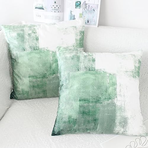 OYIMUA Samt Kissenbezug 45x45 2er Set Salbei Grün Deko Kissenbezüge Weich Aesthetic Kissenhülle Landhausstil Dekokissen Kuschelkissen Modern Sofa Kissen Couchkissen Zierkissen von OYIMUA