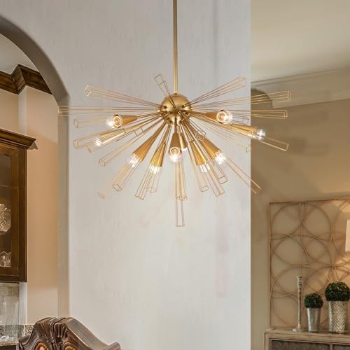 OYIPRO Sputnik-Kronleuchter, moderne goldene Lampe mit verstellbaren Stangen, 10 Lichter, E27, industrielle Deckenbeleuchtung für Wohnzimmer, Küche, Esszimmer, Schlafzimmer von OYIPRO