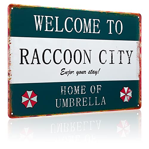 Metall-Blechschild Persönlichkeit Retro Resident Welcome to Raccoon City, Regenschirmschild Zuhause, Material Aluminium, Stil Metall Aluminium Wanddekor-Schild, 30.5x20.3 cm von OYIXIO