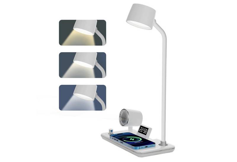 OYLCDI LED Schreibtischlampe Multifunktions-Schreibtischlampe mit Wireless Charging, Led Schreibtischlampe Dimmbar mit Alarm, 3 Farben Dimmbar Touch-Steuerung, Bluetooth-Speaker Tischlampe, Geeignet für Schlafzimmer,Wohnzimmer,Arbeitszimmer,etc von OYLCDI