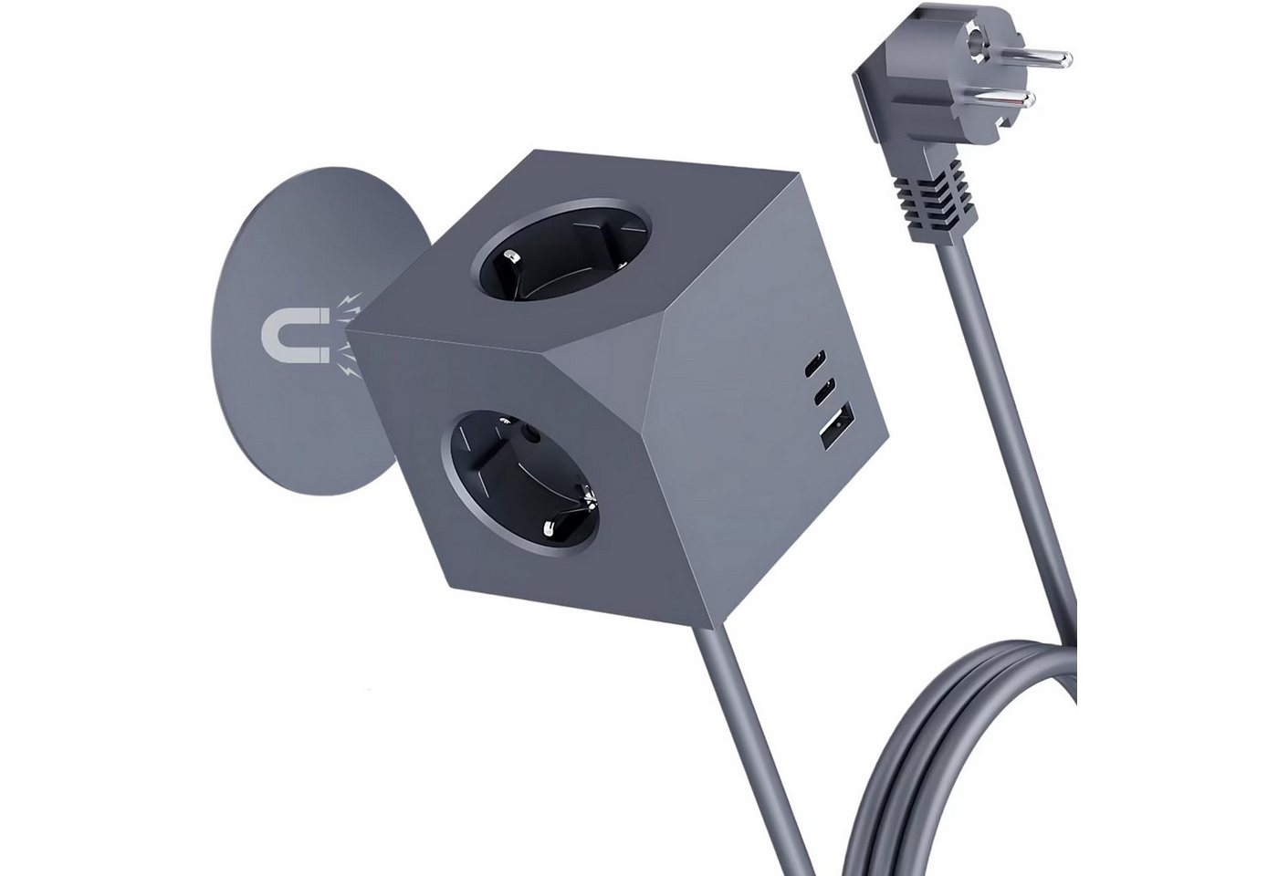 OYLCDI Steckdosenleisten Eck-Steckdosenleiste PD-Schnellaufladung 7 Fach Mehrfachsteckdose 6-fach (Ein- / Ausschalter, USB-Anschlüsse, 3680W 16A,USB PD20W, 1,5M Verlängerungskabel, Überlastschutz, Überspannungsschutz, Blitzschutz, Kurzsichlussschutz, Kinderschutz), mit USB Typ C&Schalter für Küche Büro Schlafzimmer Wohnzimmer von OYLCDI