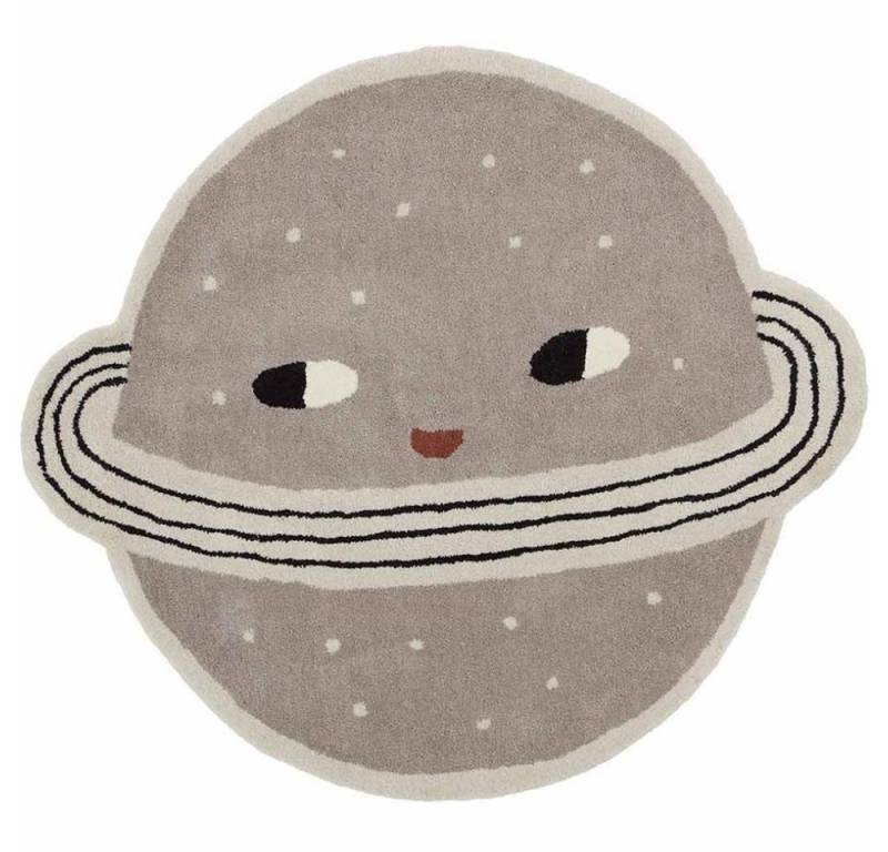 Kinderteppich Mini Teppich Planet Rug, OYOY, 100 x 116 cm Grau Wolle Baumwolle Kinderteppich Spielteppich von OYOY
