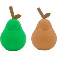 OYOY - Birnen Becher mit Strohhalm, apricot / bright green (2er-Set) (Limited Edition) von OYOY