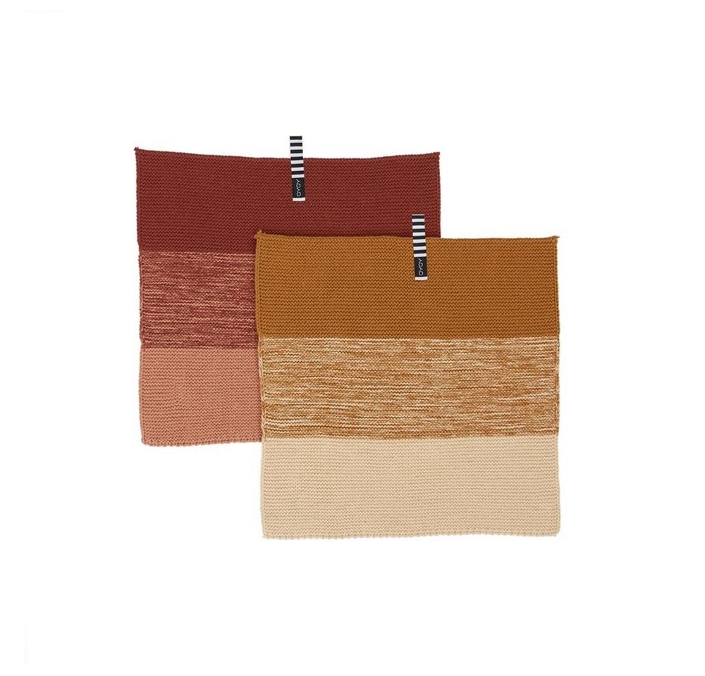 OYOY Geschirrtuch Niji Dish Cloth Karamell Beige, Geschirrtuch 2er Set 25 x 25 cm Bio-Baumwolle Küchentuch Braun/Rot von OYOY