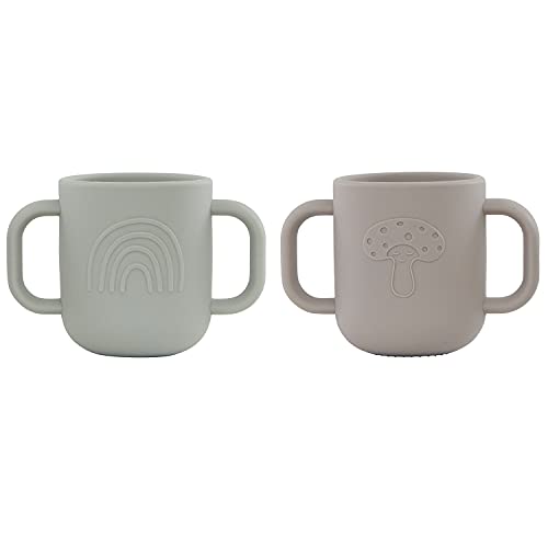 OYOY Kappu Cup - Pack of 2 - Trinkbecher mit zwei Henkeln für Babys und Kleinkinder - Kinderbecher in Grau (Clay/Pale Mint) aus Silikon - H7,5 cm x L11 cm x B6,5 cm - M107083 von OYOY