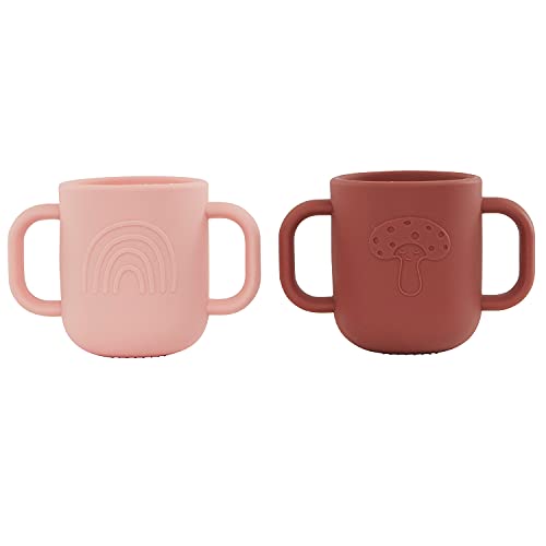 OYOY Kappu Cup - Pack of 2 - Trinkbecher mit zwei Henkeln für Babys und Kleinkinder - Kinderbecher in Rot (Coral/Nutmeg) aus Silikon - H7,5 cm x L11 cm x B6,5 cm - M107084 von OYOY