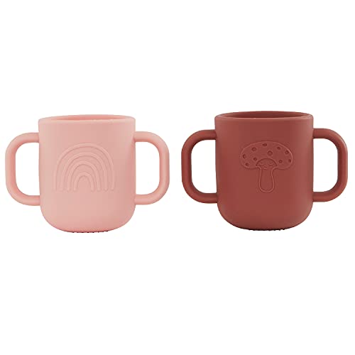 OYOY Kappu Cup - Pack of 2 - Trinkbecher mit zwei Henkeln für Babys und Kleinkinder - Kinderbecher in Rot (Coral/Nutmeg) aus Silikon - H7,5 cm x L11 cm x B6,5 cm - M107084 von OYOY