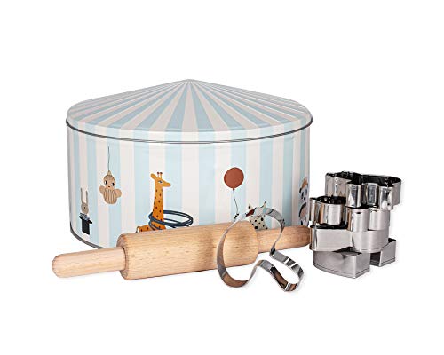 OYOY Mini - Kecks Ausstechformen Kinder Weihnachten - Circus Baking Set mit 5 Formen Teigrolle und Behälter - Ø25 - Metall/Holz von OYOY