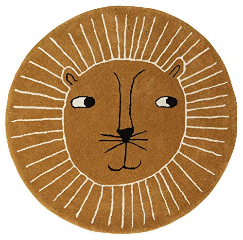 OYOY Mini Lion Rug - Runder Kinderzimmer Teppich Löwen Kopf - Kinder Spielteppich für Jungen und Mädchen - Durchmesser 95 cm aus einem Wolle Baumwolle Mix von OYOY