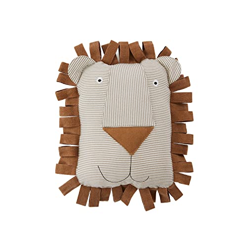 OYOY Mini Stofftier Kissen für Mädchen und Jungen - Lobo Lion Denim Cushion - Löwen Kuscheltier Kissen in Braun aus Bio Baumwolle - H:40 x L:37 x B:14 cm - M107106 von OYOY