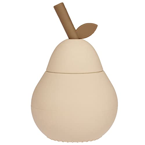 OYOY Mini Trinkbecher Silikon mit Deckel und Strohhalm für Kinder - Pear Cup Beige - Trinklernbecher in Birnen Form - L:8,5 x B:8,5 x H:13,5 cm - M107433 von OYOY