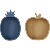 OYOY - Snackschalen, Ananas & Apfel, blau / light rubber (2er-Set) von OYOY