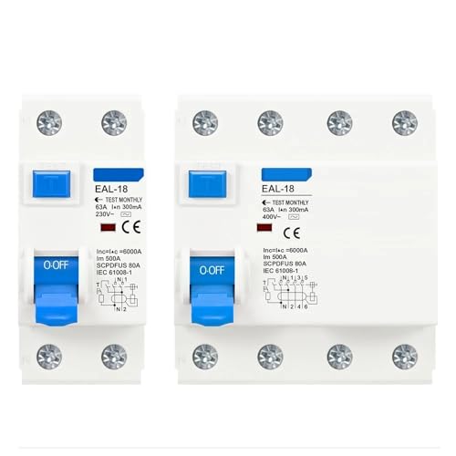 AC Type RCCB Electromagnetic Residual Current Circuit Breaker Differential Breaker Safety Switch AC ELCB 2P 4P 6A RCD 30mA 100mA(300mA,2P 20A) von OYOZWKYXC