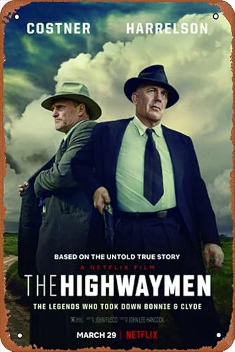 The Highwaymen Film Costner Harrelson Bonnie Clyde Film Retro Blechschild Durable Wandkunst Dekor Metallschild Home Vintage Schlafzimmer Dekoration Schild 20,3 x 30,5 cm von OYRISH