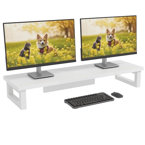 OYRREU Bildschirmerhöhung 2 Monitore, 91x26cm Monitor Erhöhung Schreibtisch Monitorständer Weiß Computer Monitor Stand, Monitor Riser TV PC Bildschirm Computer Ständer von OYRREU