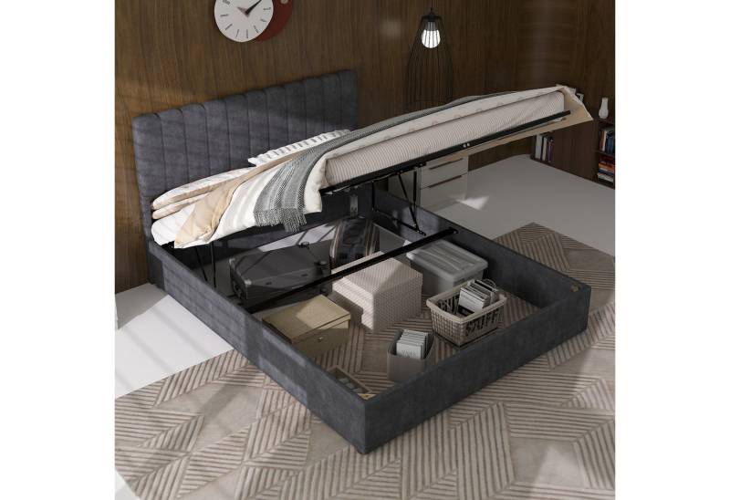 OYRREU Polsterbett Soft Headboard Multi-Functional Furniture Storage Base Gas Mechanism (Spar-Set) von OYRREU