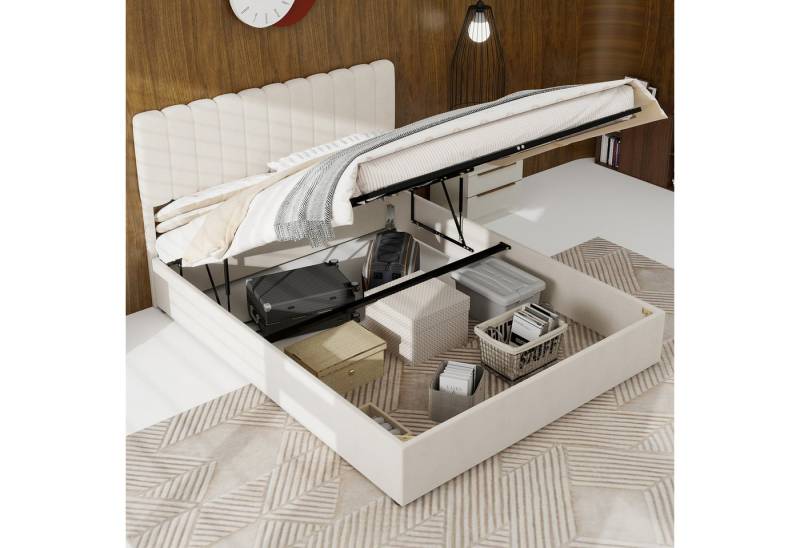 OYRREU Polsterbett Soft Headboard Multi-Functional Furniture Storage Base Gas Mechanism (Spar-Set) von OYRREU