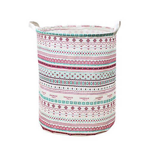 OYSOHE Waterproof Coating Cotton Fabric Folding Laundry Hamper Bucket Cylindric Burlap Canvas Storage Basket Wäschekorb Aufbewahrungsbox (E) von OYSOHE Damen