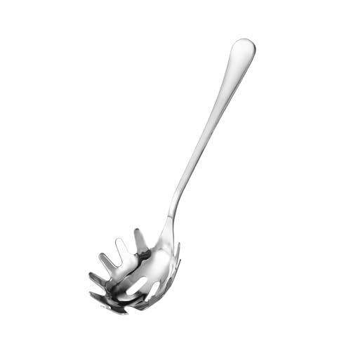 OYWOBET 24 cm, silberfarbener 304er-Edelstahl-Pastalöffel mit Zähnen, silberfarbenes Nudel-Servierutensilien, Küchenutensilien, Servierlöffel, Kochutensilien, Spaghetti-Löffel von OYWOBET