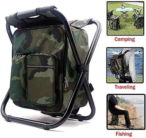 OYYMTE 3 in 1 kühlerer Rucksack, Faltbarer Angelstuhl, tragbarer Rucksackstuhl mit Stoffkühler-Tasche, weicher Kühlerstuhl for Außenwanderer Events Beach Angeln Camping(Camouflage) von OYYMTE