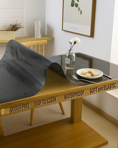 OZ HOME PVC Tischschutz - 80x50 cm - 1.5mm Dicke – Mattierte Oberfläche, Dunkel-Transparent & Schwarz Getönt, Wasserdicht&Kratzfest, Lebensmittelecht – Schutzfolie für Esstisch, Schreibtisch & Küche von OZ HOME