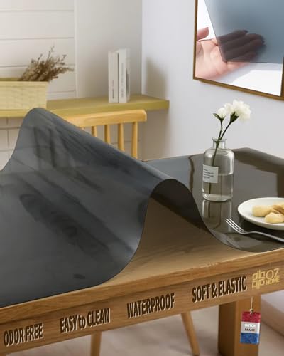OZ HOME Zwart Vinyl Transparente Tischdecke 1,5mm—90x210 CMcm— Schreibtischunterlage Transparent Wasserdicht/rutschfest - PVC Tischdecke Durchsichtig Kratzfest/Hitzebeständig, Outdoor Tischdecken von OZ HOME