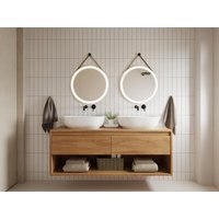 Badezimmerspiegel hängend mit Aufhänger beschlagfrei - 60 x 60 cm - Schwarze Umrandung - BORJA von OZAIA