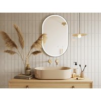 Badezimmerspiegel oval mit Beleuchtung beschlagfrei - 50 x 80 cm - Schwarze Kontur - ALARICO von OZAIA