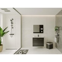 Badspiegel rechteckig mit Ablageflächen - 60 x 50 cm -Schwarz - LAURINE von OZAIA