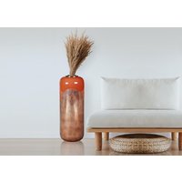 Große Vase - emailliertem Metall - D 30 x H 82 cm - Terracotta & Blattkupfer-Optik - PERLIN von OZAIA