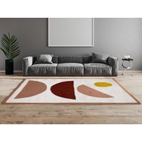 Hochflorteppich mit abstraktem Muster - 160 x 230 cm - Cremefarben & Rosa - MYNIO von Vente-unique