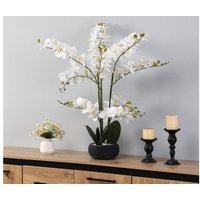 Kunstpflanze Orchidee mit Zementtopf - 65 x 54 cm- Weiß -TARA von OZAIA