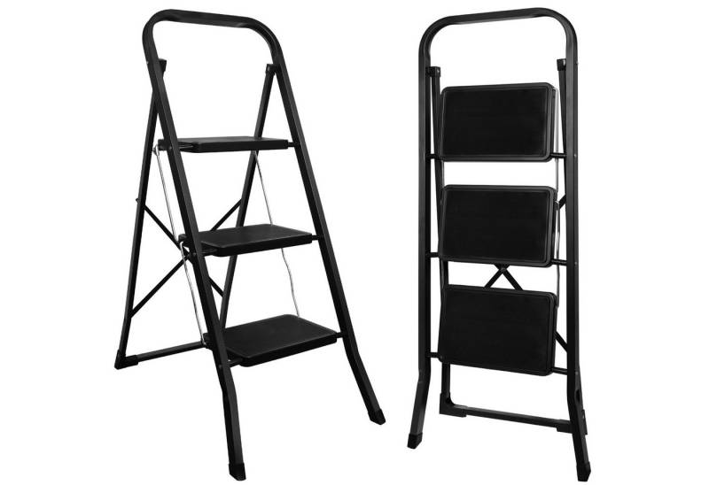 OZAVO Trittleiter OZ-Step03 Mit extrabreiten, rutschfesten Trittstufen (Eisen Stehleiter, Multifunktionsleiter), Klapptritt Leiter mit 3 Stufen & Handlauf Stehleiter bis 150 kg von OZAVO