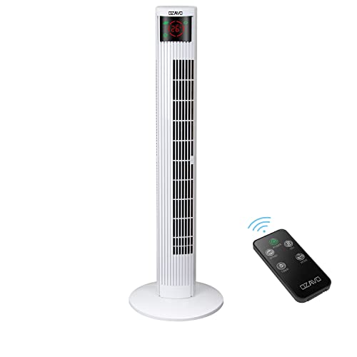OZAVO Turmventilator mit Fernbedienung | Touchscreen | 3 Stufen | 3 Modi | 12h Timer | 70° Oszilierend Tower Fan | Säulenventilator | Luftkühler | Standventilator | 45W | 95.5cm | Weiß von OZAVO