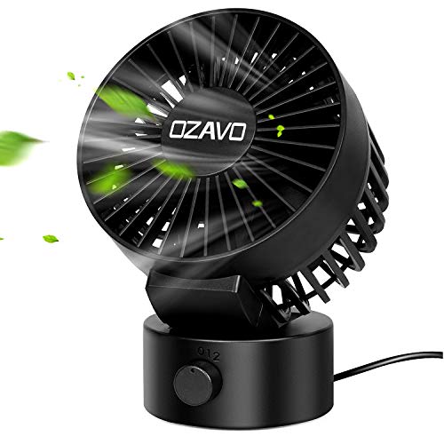 OZAVO USB Ventilator Leise Mini Tischventilator, Tragbarer USB Fan, Lüfter mit Doppelblättern für den Schreibtisch, Zuhause, Büro und Zimmer – Schwarz von OZAVO