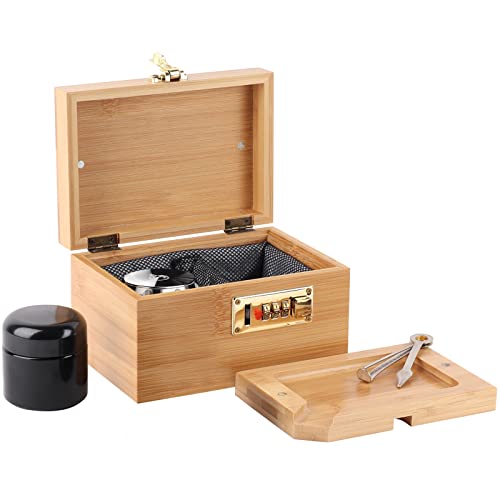 OZCHIN Bambusbox mit Zahlenschloss, dekorative Box für Zuhause, verschließbar, Bambusbox-Set mit Glasbehälter, tolles Geschenk (17 x 12 x 10cm) von OZCHIN