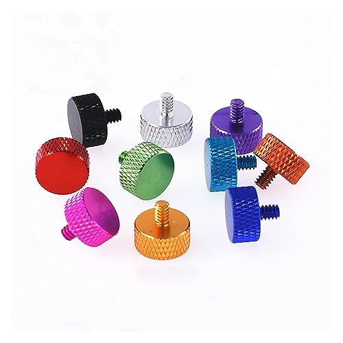2/5 stücke 6#-32 * 5 Bunte Aluminium Legierung Gewinde Flache Kopf Rändelschraube Hand Daumen Schraube for PC Fall DIY Festplatte Grafikkarte(Green,5PCS_UNC 6-32X5MM) von OZDTLP