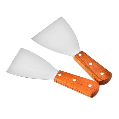 OZDTLP 2 Stück Edelstahl Holz H Kochspatel Spatel rutschfeste ergonomische Küchenhelfer for Steak Pizza Kochutensilien von OZDTLP