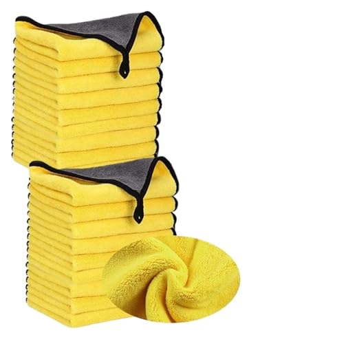 OZDTLP Autowaschtuch, Mikrofaser-Reinigungstuch for die Autopflege, saugfähiges und wiederverwendbares Trockentuch, verdicktes Mikrofasertuch, 30/40/60 cm, Gelb(10pcs 30x40cm) von OZDTLP