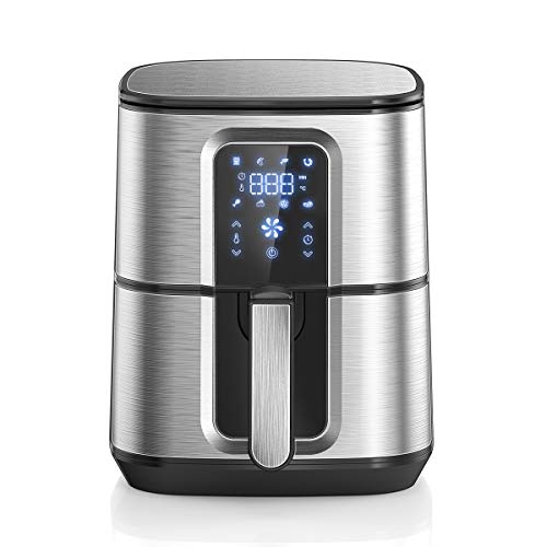OZEANOS 5,5L Heißluftfritteuse, 1800W Leistung, digitales Touchpanel, vorgefertigte Programme, Timer bis 30 Minuten - spülmaschinengeeignet, OT-AF-55SM-DIGITAL von OZEANOS