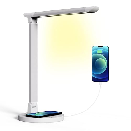 OZEANOS LED Tischlampe Dimmbar, 5 Farbmodi, 10 Helligkeitsstufen, Nachttischlampe mit Timer, USB-Anschluss von OZEANOS