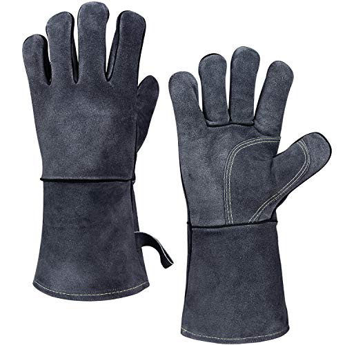 OZERO Aufwärmen BBQ Handschuhe, 500° C Hitzebeständiger Leder Grillhandschuhe von OZERO