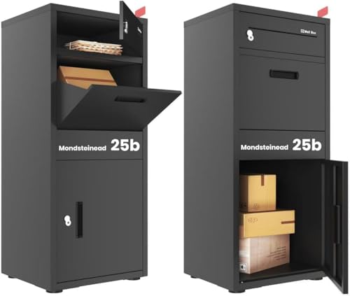 OZG Paketbox Postbox für Pakete, 43 L*38 B*101 cm Briefkasten mit Paketfach, diebstahlsicheres Design, standbriefkasten Paketboxen für die Veranda oder den Bordstein(Schwarz) von OZG