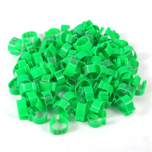 100 Stück 5 Farben Hühner-/Entenbeinringe Gänse-Tieridentifikationswerkzeug 16 mm Fuß Blankoetikett Schnallen Band Clip-On Ringe(Green) von OZLCUA
