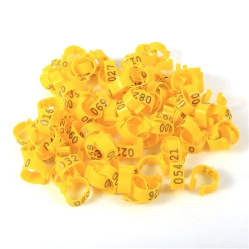 100 Stück 5 Farben Hühner-/Entenbeinringe Gänse-Tieridentifikationswerkzeug 16 mm Fuß Blankoetikett Schnallen Band Clip-On Ringe(Yellow) von OZLCUA