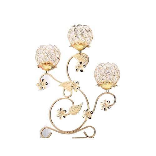 1pc 3 Arme Goldene Metall Kerzenhalter Kandelaber, Vintage Blume Geformt Kerzenständer for Tisch Mittelstück Hochzeit(Golden) von OZLCUA